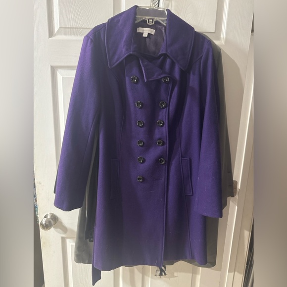 New York & Company Rich Purple Pea Coat - Picture 3 of 6